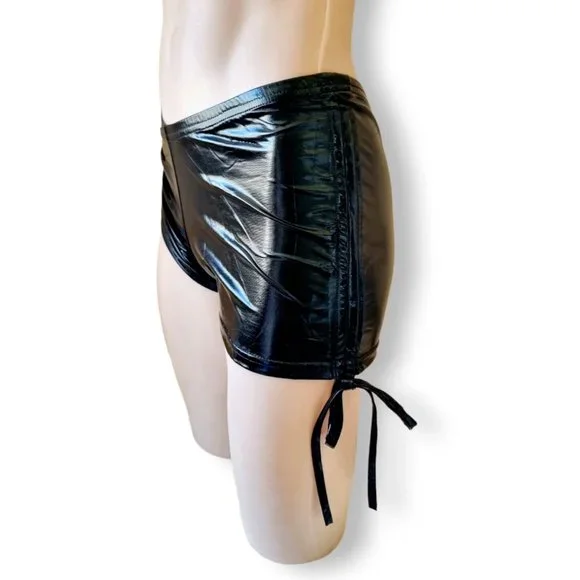 Metallic black wet-look triangle bralette + gathered tie hot pants Fits AU 6-10 - Picture 6 of 16